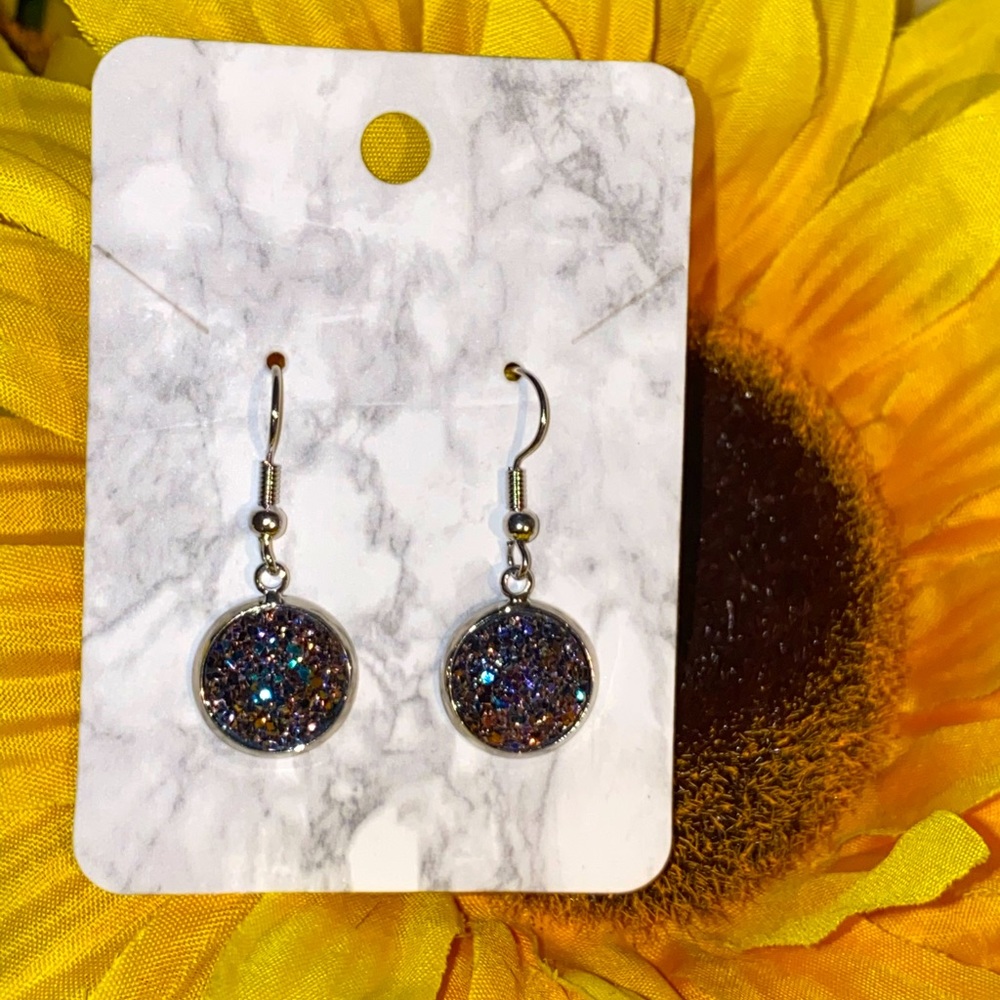 Black & purple druzy earrings